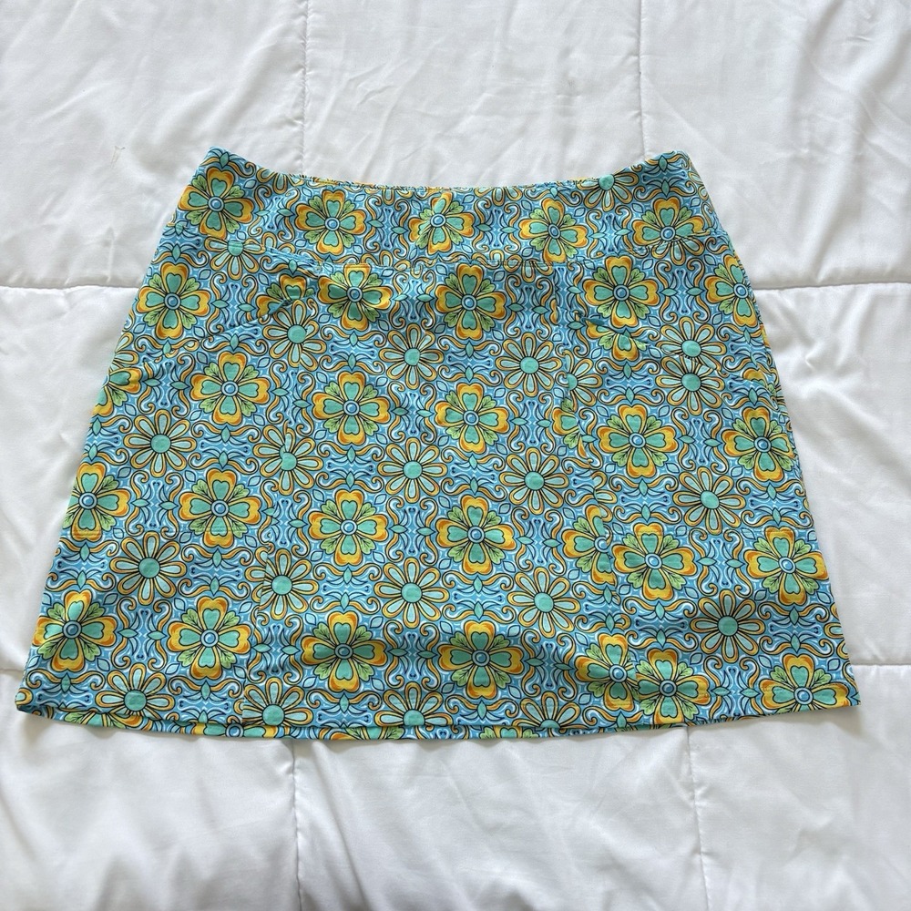 IBKUL Skirt Skort Womens Large Golf Tennis Pickleball Floral Blue UPF 50+ Active
